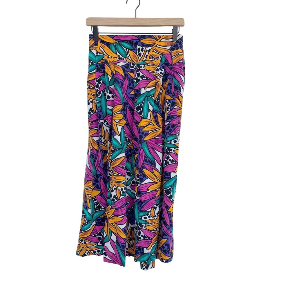 Vintage Joan Walters Wide Leg Pants, Bold Floral Print, Culottes, Sz 10